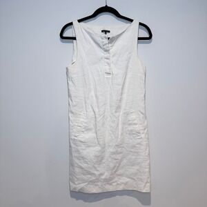 THEORY Linen Blend‎ Sleeveless Shift Dress White Size 6
